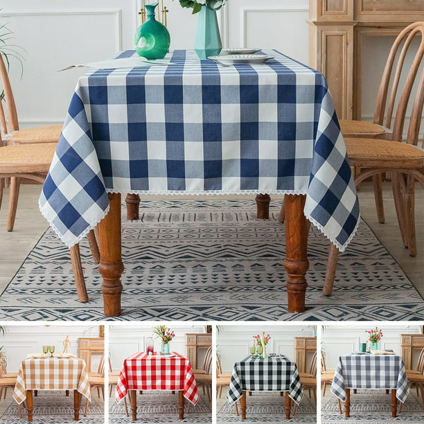 Deconovo Checkered Tablecloth Rectangle Polyester Waterproof Stain Wrinkle Resistant Plaid Table Cloth for Oval Table 54x72 Inch Grey 2pcs 